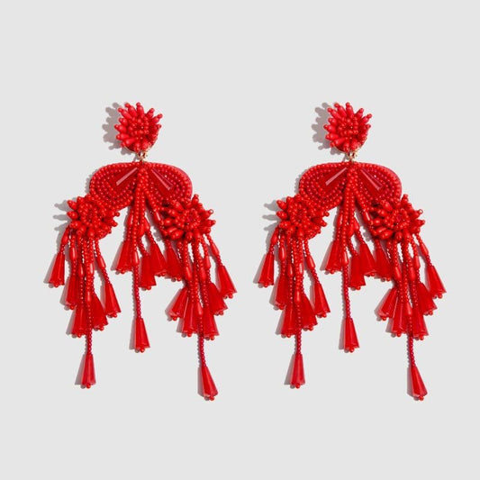 Scarlet Cascade Beaded Earrings