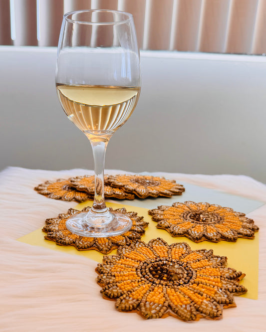 Sunflower Beaded Glass Coasters