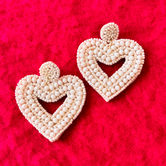 Pearl Heart Beaded Earrings