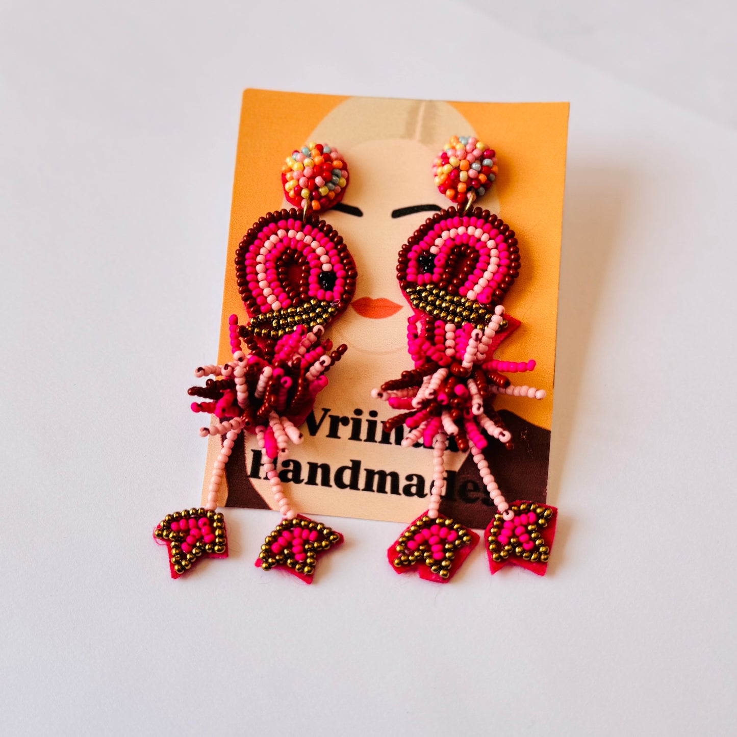 Rosette Fringe Bead Earrings