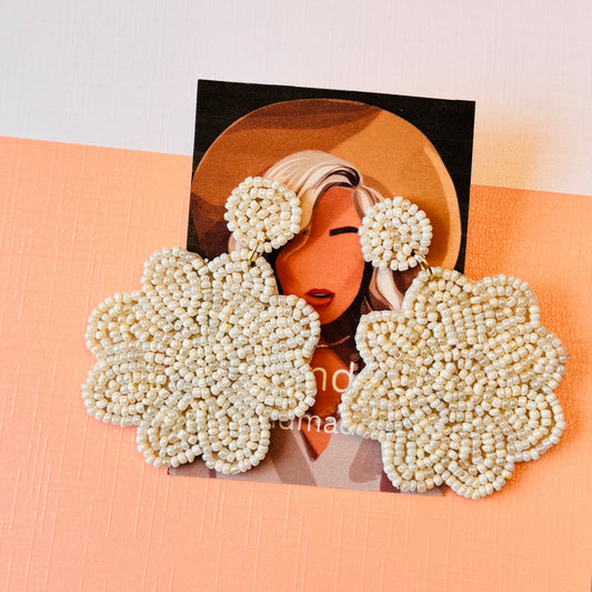 White Floral Statement Earrings