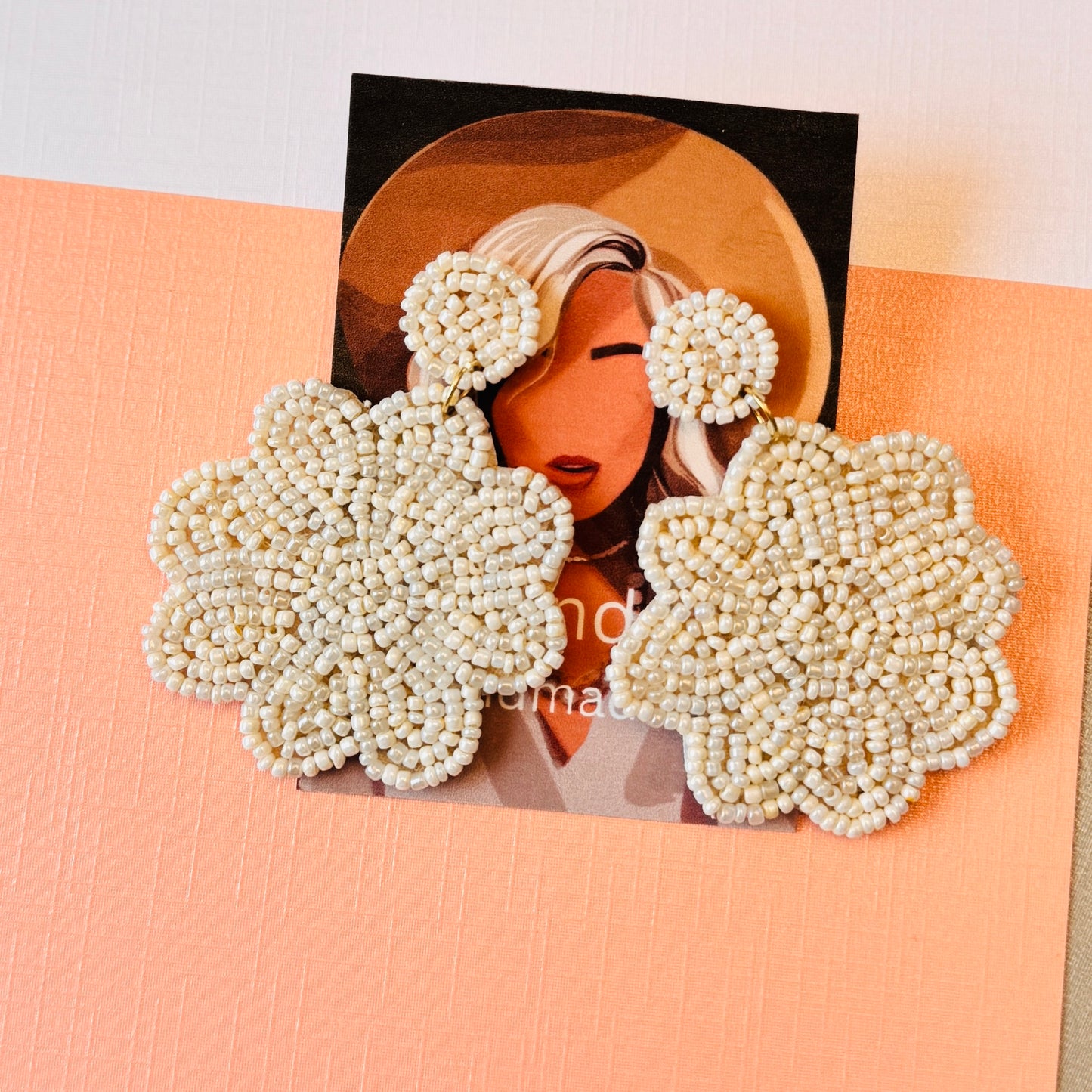 White Floral Statement Earrings