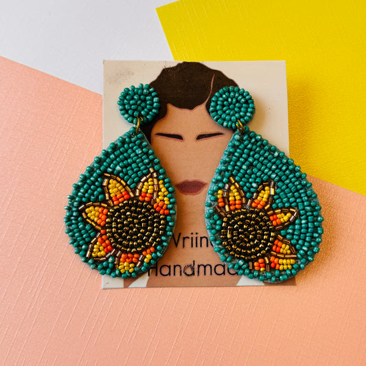 Beaded Sunflower Earrings