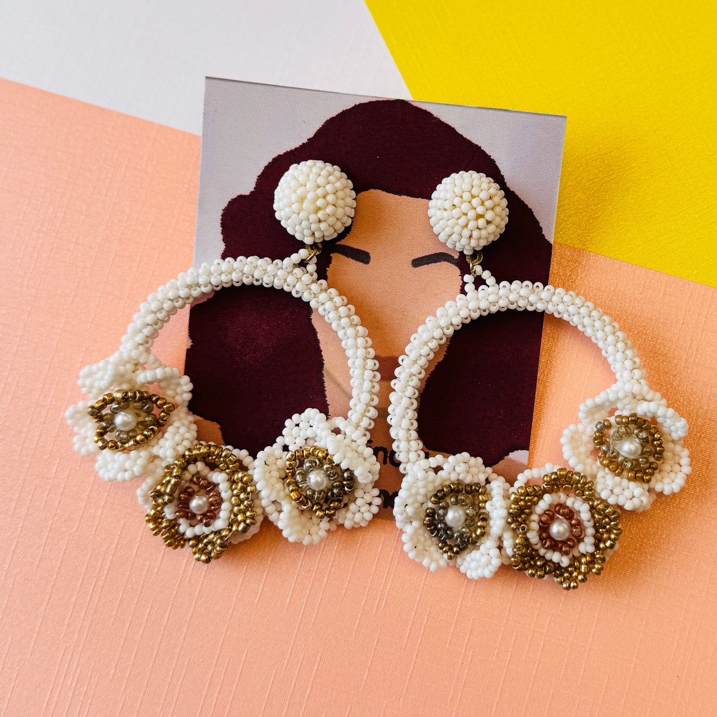 Round flower statement earrings