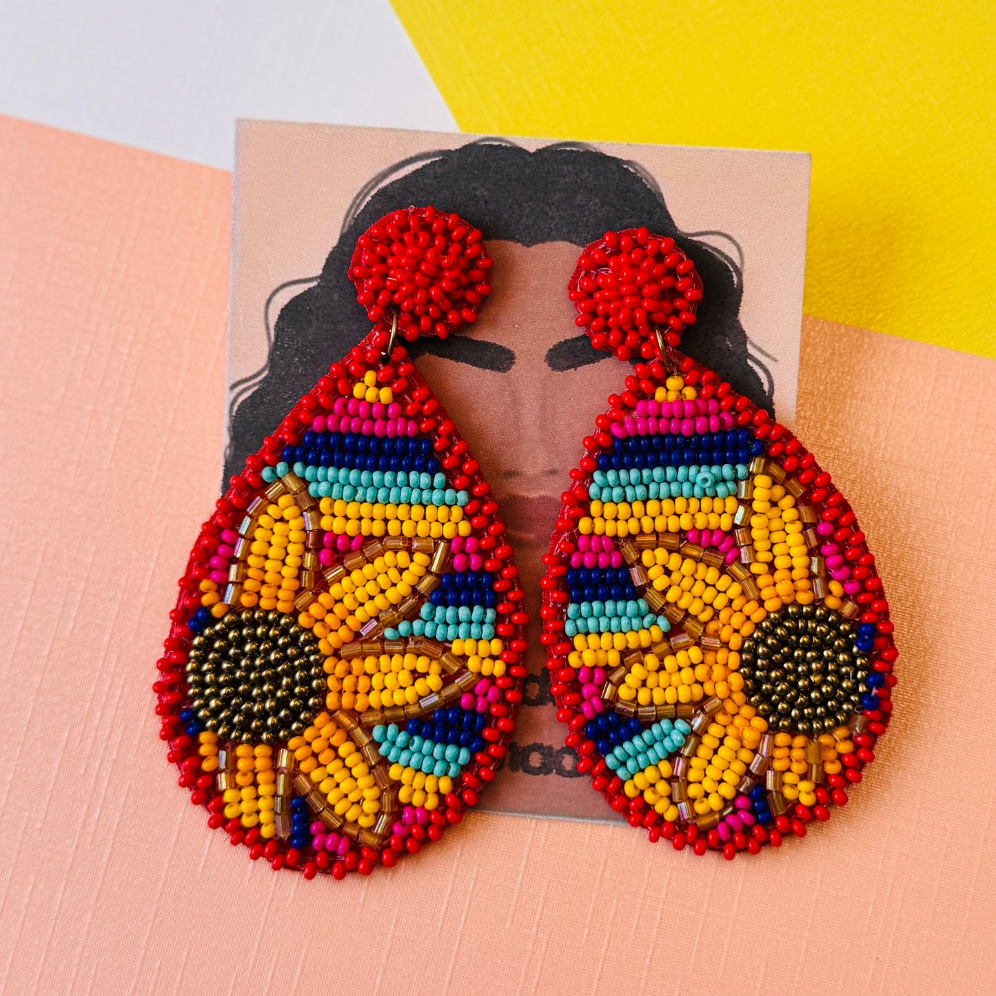 Multi beaded sunflower earrings