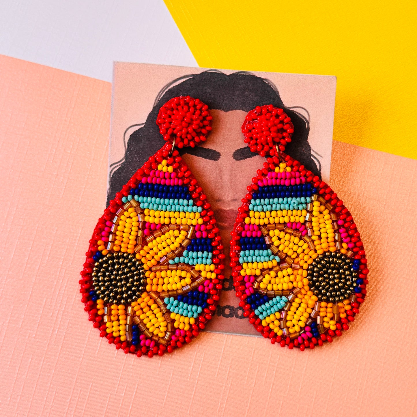 Multi beaded sunflower earrings