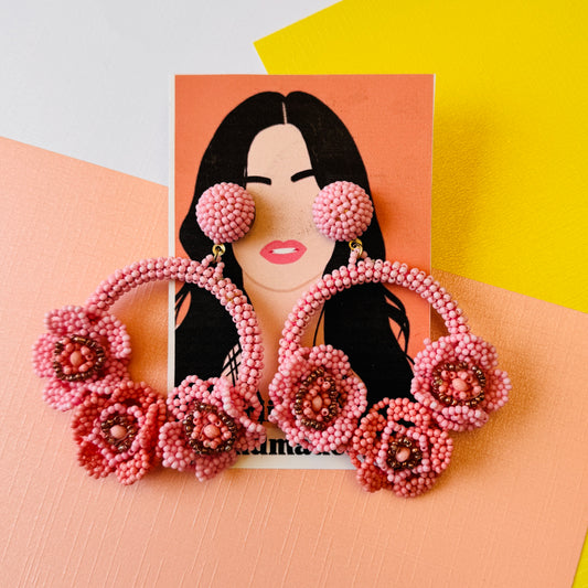 Round flower statement earrings