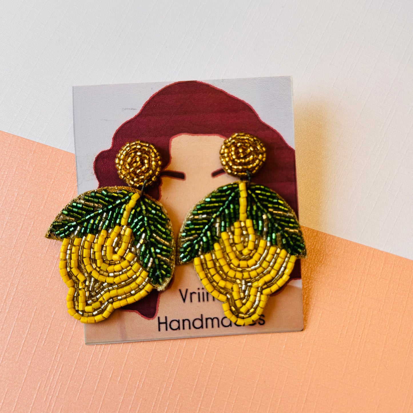 Beaded Lemon Statement Earrings