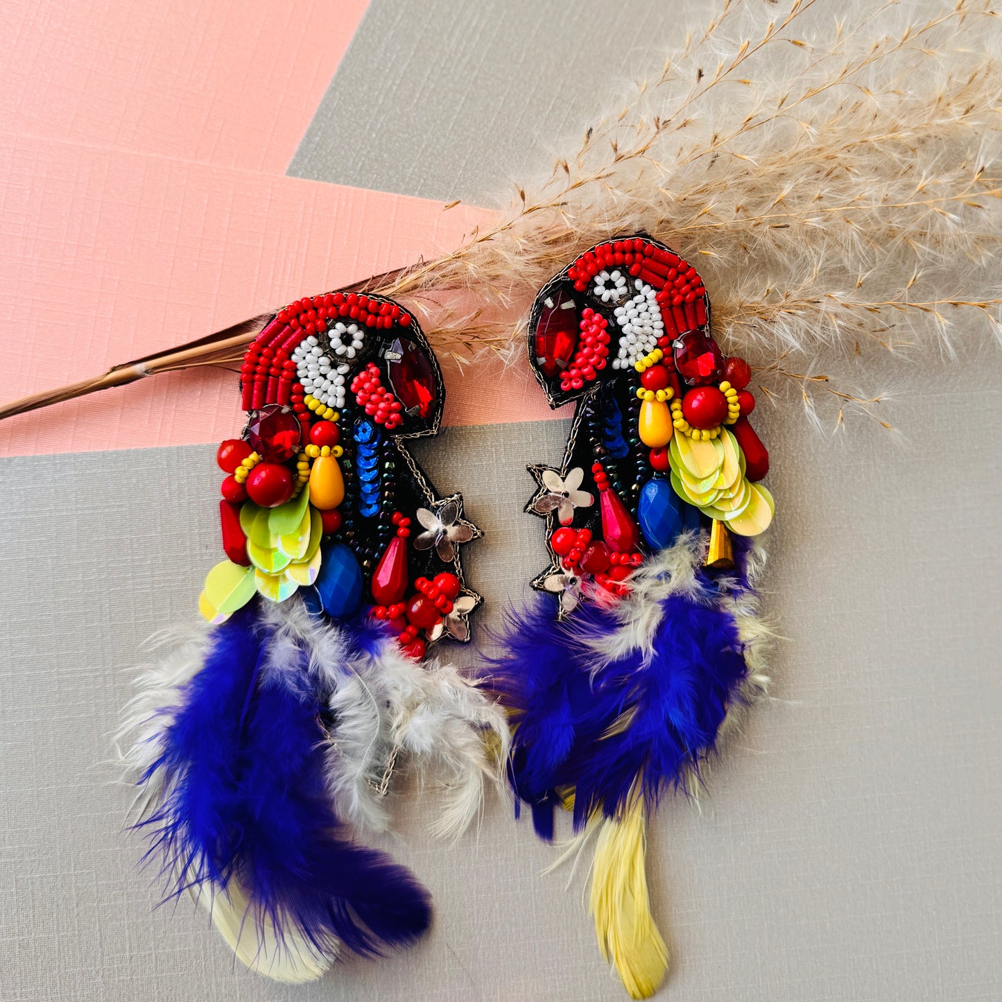 Tropical Parrot Beaded Earrings