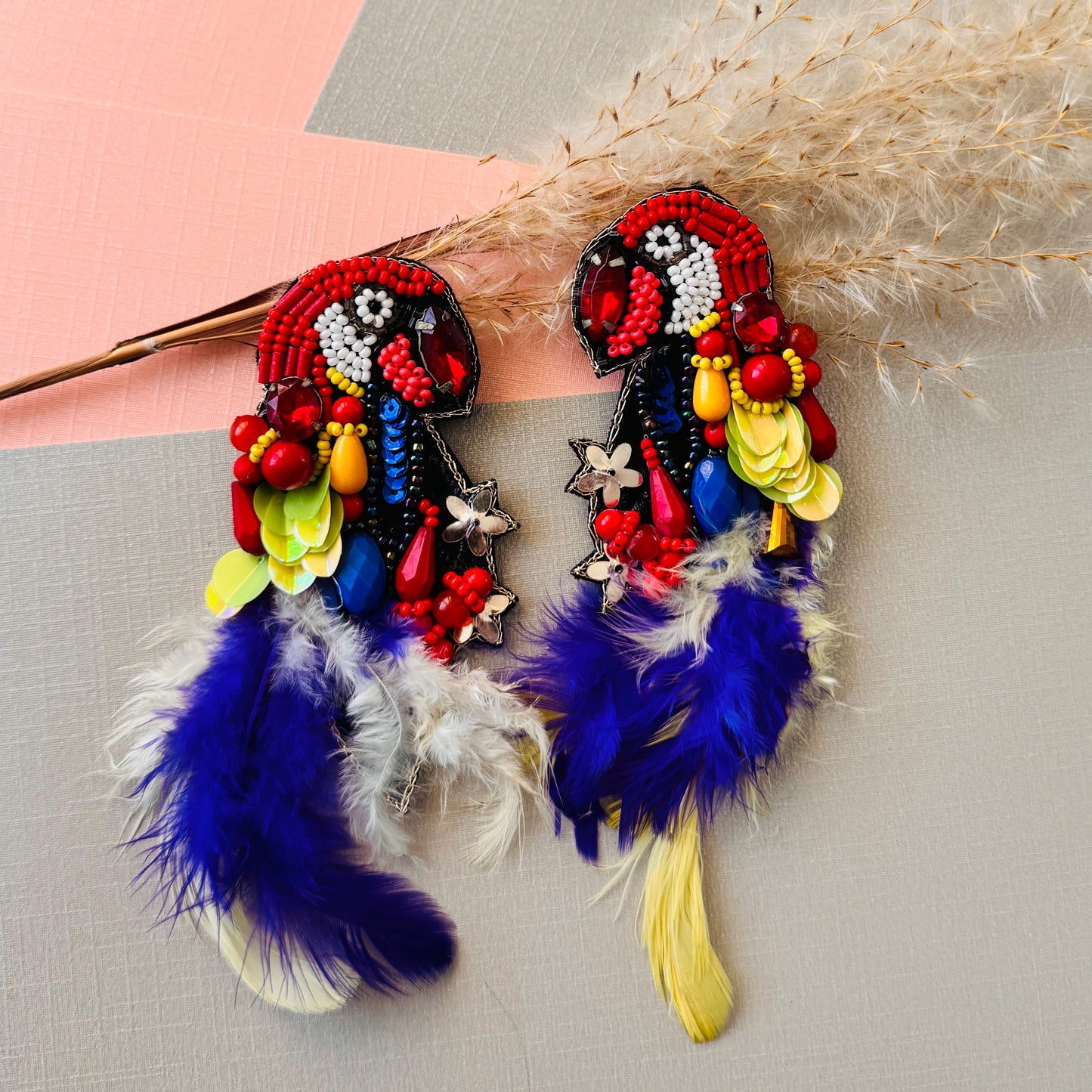 Tropical Parrot Beaded Earrings