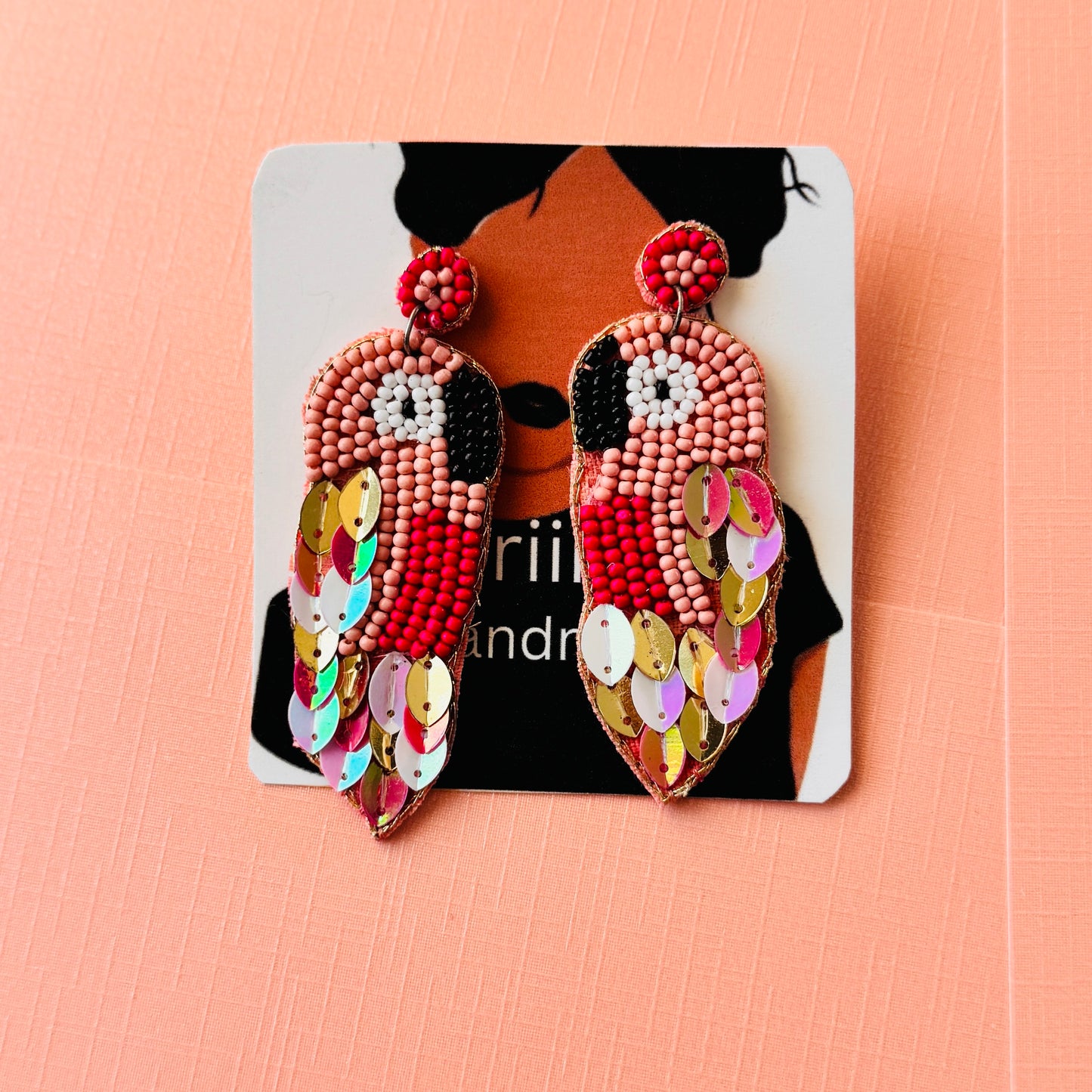 Beaded Pink Parrot Earrings