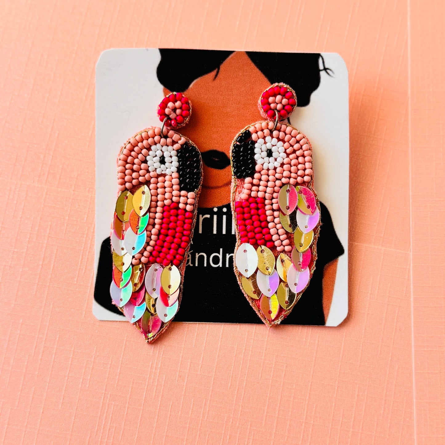 Beaded Pink Parrot Earrings