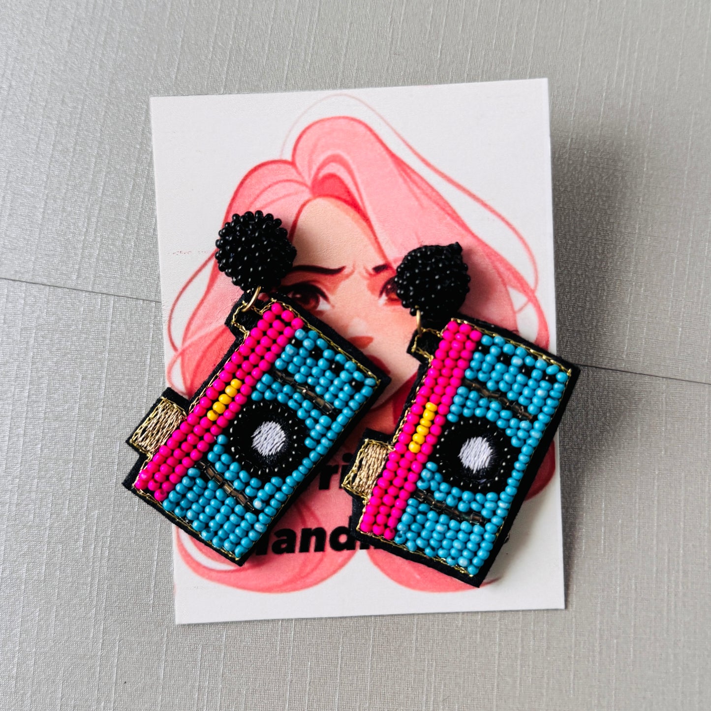 Vintage Camera Beaded Earrings