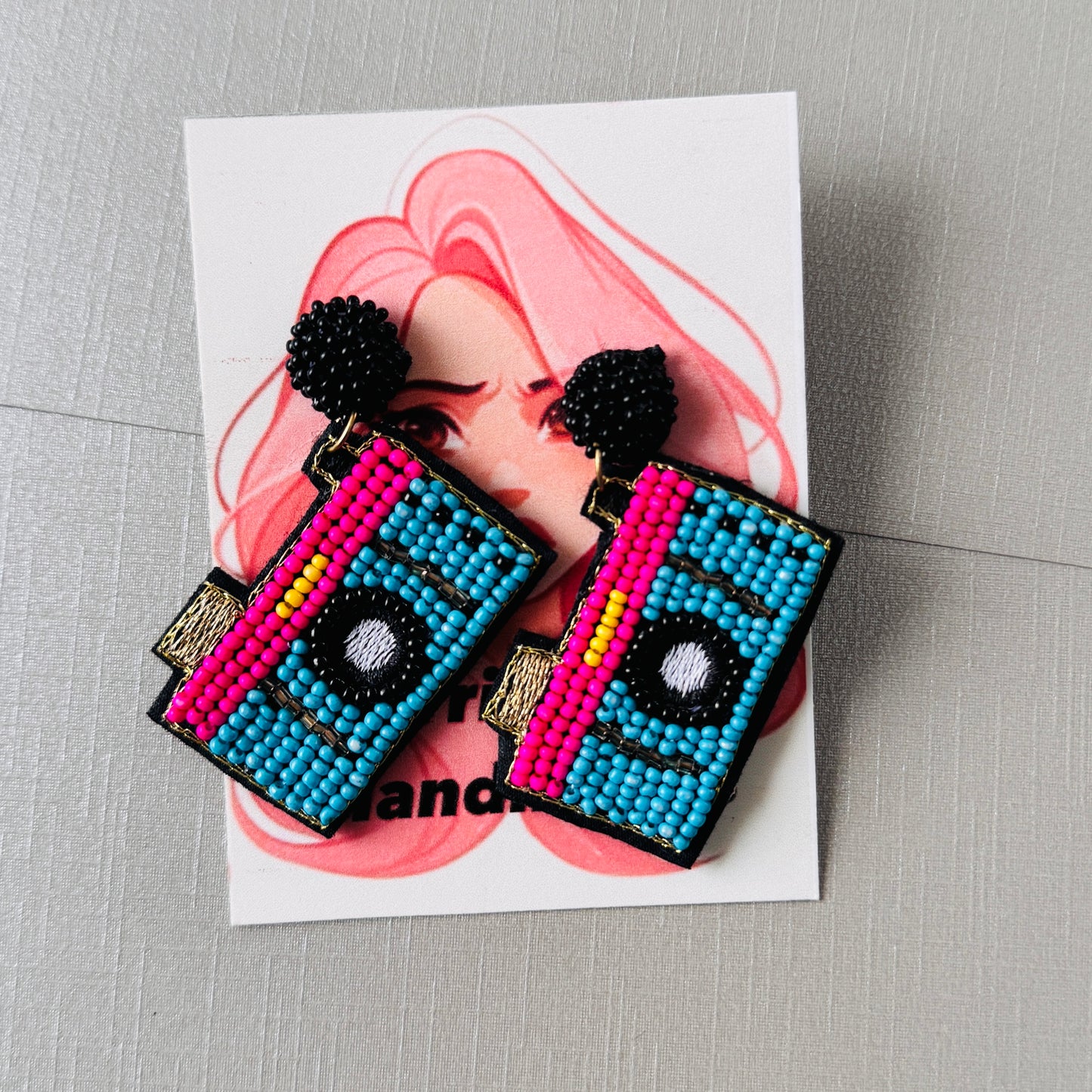 Vintage Camera Beaded Earrings