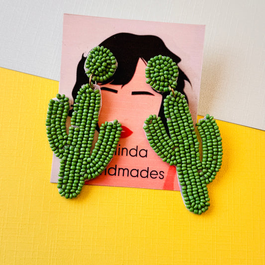 Beaded Cactus Statement Earrings