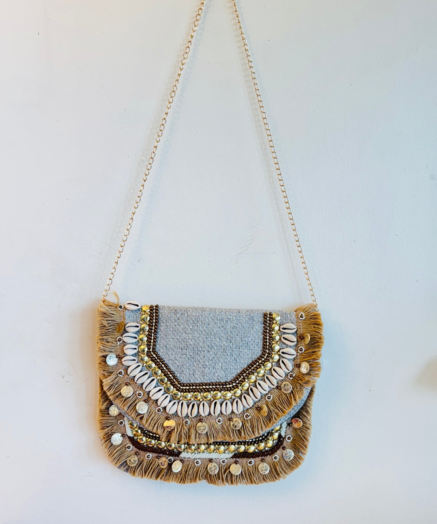 Golden Sands Boho Shell Clutch