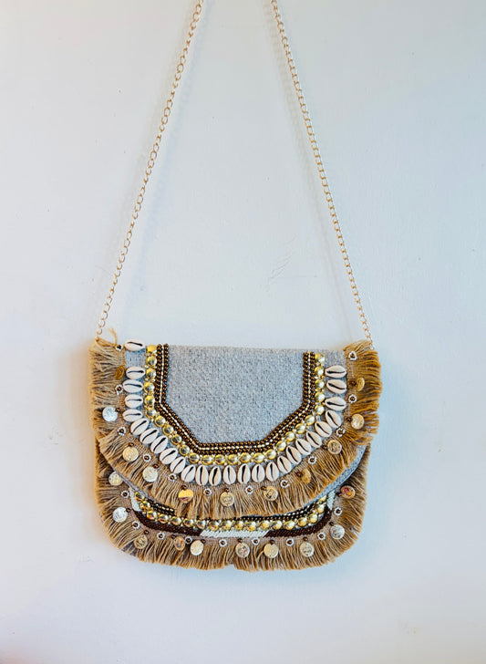 Golden Sands Boho Shell Clutch